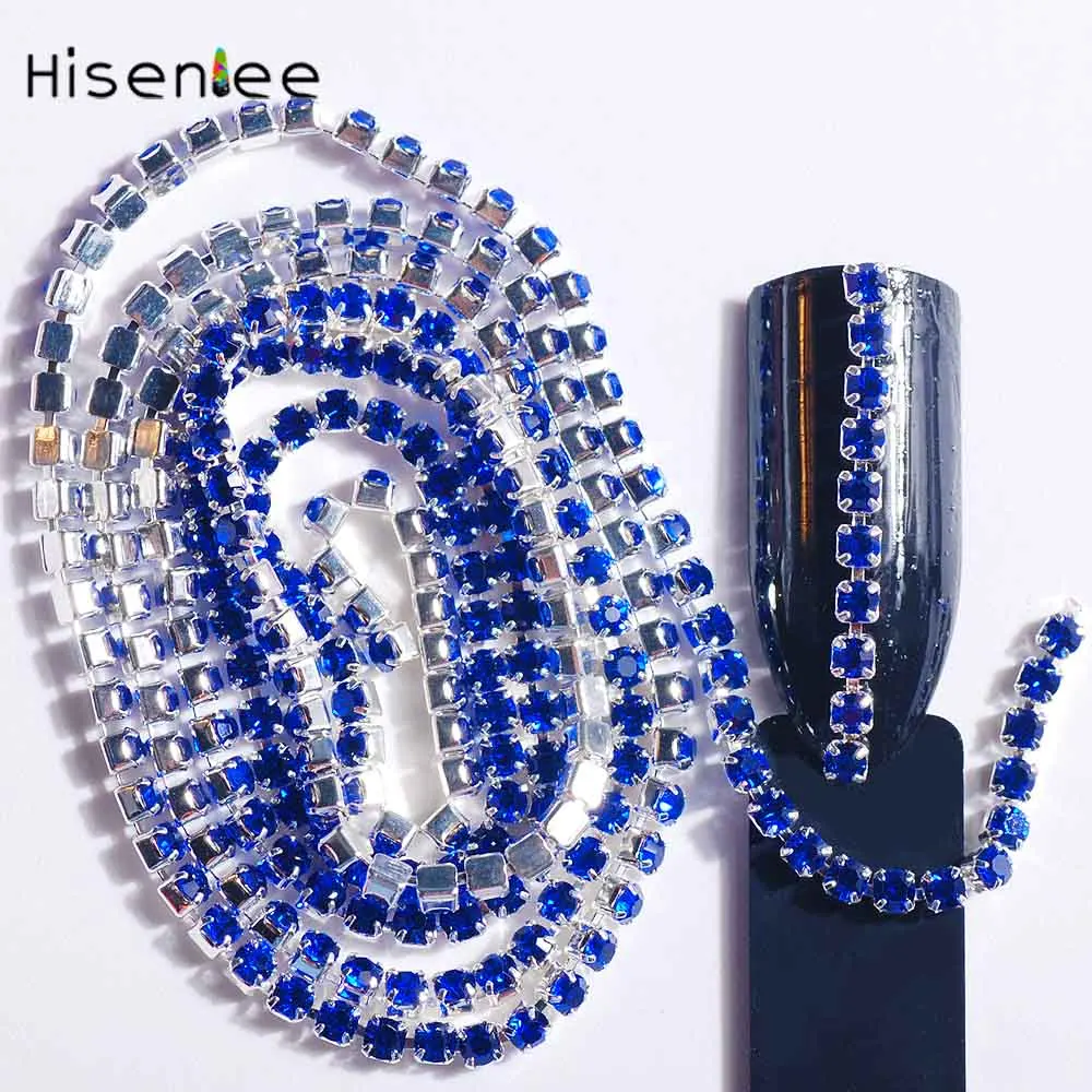 Silver Sapphire 60 см/шт., 2,0 мм, кристаллы, стразы, цепочка, золото/серебро, основа, плотные Стразы для ногтей, украшения, аксессуары - Цвет: Silver Sapphire