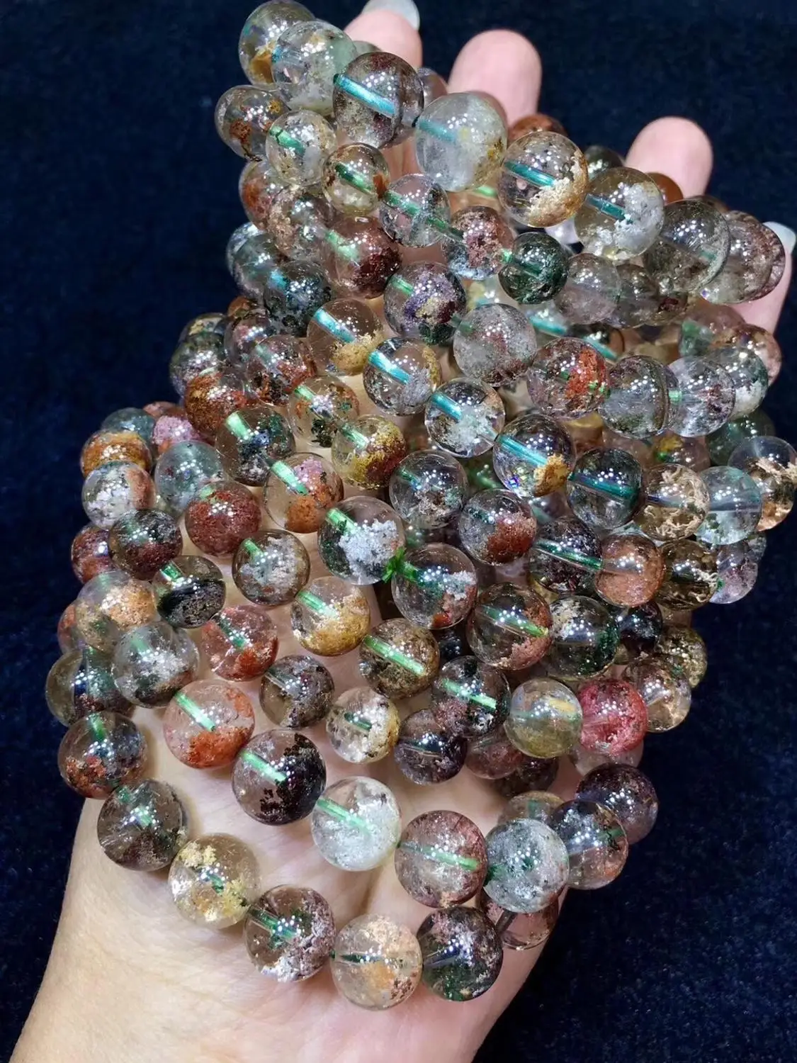

Natural Colorful Phantom Quartz Women Man Reiki Clear Garden Power Round Beads Stretch Crystal Bracelet 15mm AAAAA