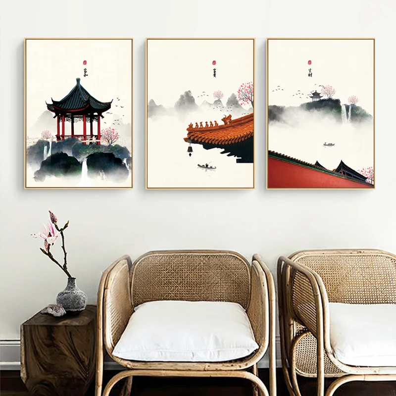 新中式民俗山水建筑装饰画02