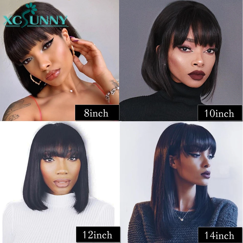Perucas de Cabelo Humano com Franja Curto em Linha Peruca com o Topo do Couro Brasileiro para as Mulheres Coppery Reta Completa Máquina Feita Cabeludo Remy Xcsunny Bob 1 High Quality Apliques e perucas