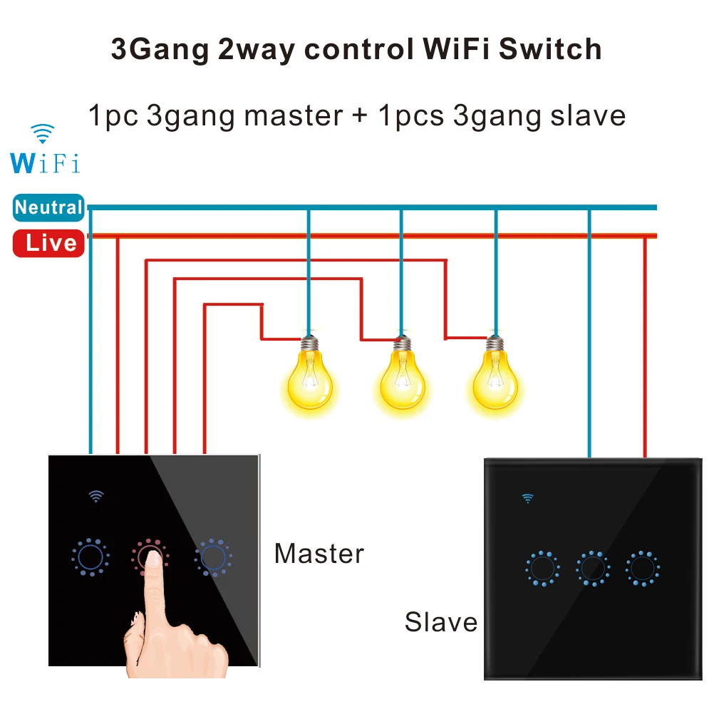 

2PCS WiFi Smart 2 Way Switch 1 2 3 Gang Glass Wall Touch Switches Tuya smart life or eWeLink Remote Control Alexa Google Home