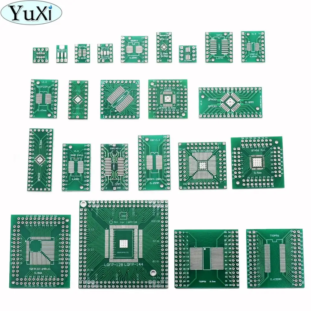 

YuXi Adapter PCB Circuit Board Kit SMD QFP LQFP QFN Turn To DIP SOP SSOP TSOP SOT23 8 10 14 16 20 24 28 SMT To DIP