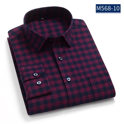 Высококачественный чистый хлопок бренд Смарт повседневные мужские рубашки в клетку с длинными рукавами осенние матовые фланелевые мужские клетчатые рубашки для отдыха - Цвет: M568-10
