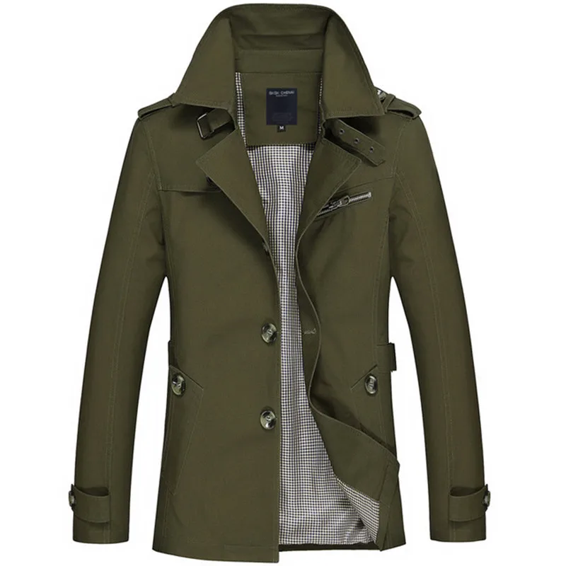 Осенний Тренч мужской хлопковый Тренч мужская верхняя одежда модное повседневное длинное пальто мужские длинные куртки Casaco плюс размер 5XL - Цвет: Армейский зеленый