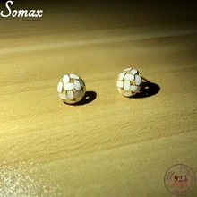 Pendientes de plata de ley 925 para mujer, aretes a cuadros de esmalte francés chapado en oro de 14K, a la moda, accesorios de joyería de nicho superior