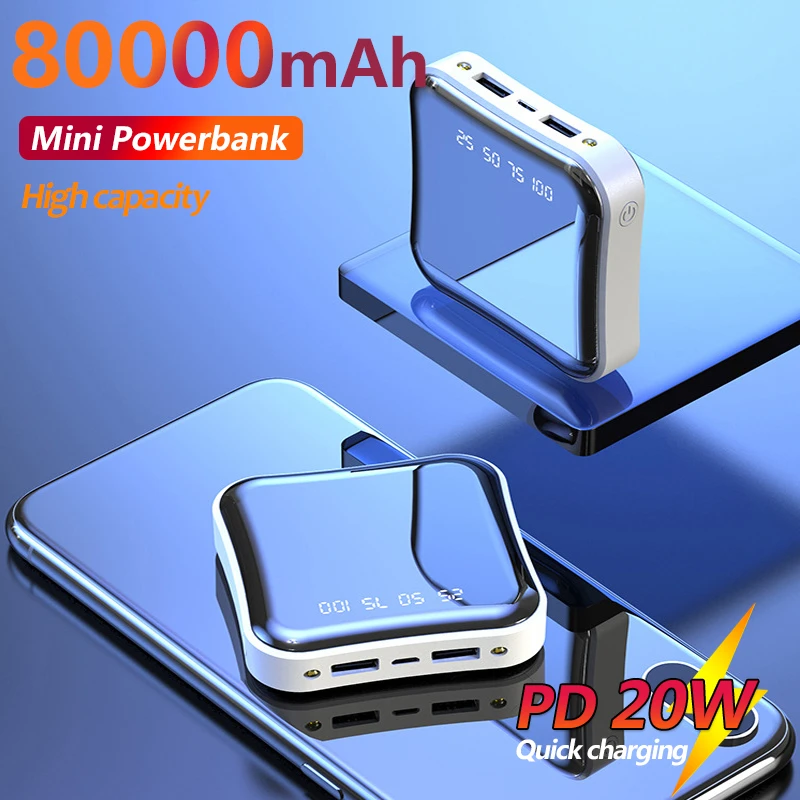 Mini Power Bank 80000mAh Large Capacity One-way Fast Charger Convenient Pocket External Battery Suitable for Xiaomi Samsung bank power