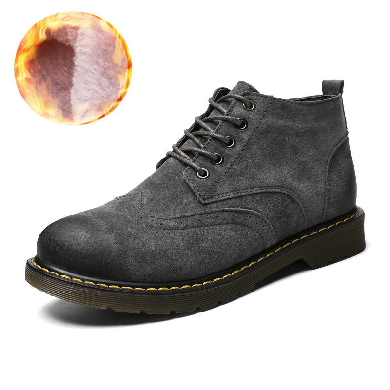 Новинка мужские ботинки Броги из натуральной кожи Повседневные Плюшевые