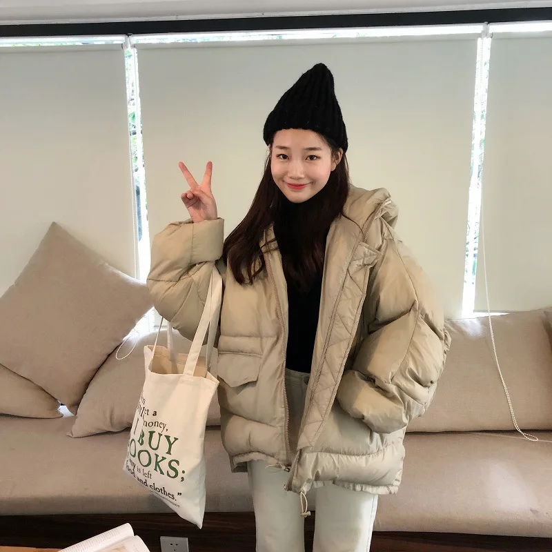 

2019 Winter New Products South Korea Laziness-Style Bat Sleeve Loose-Fit a Version Hooded Thick down Cotton Bread Cotton Coat Wo