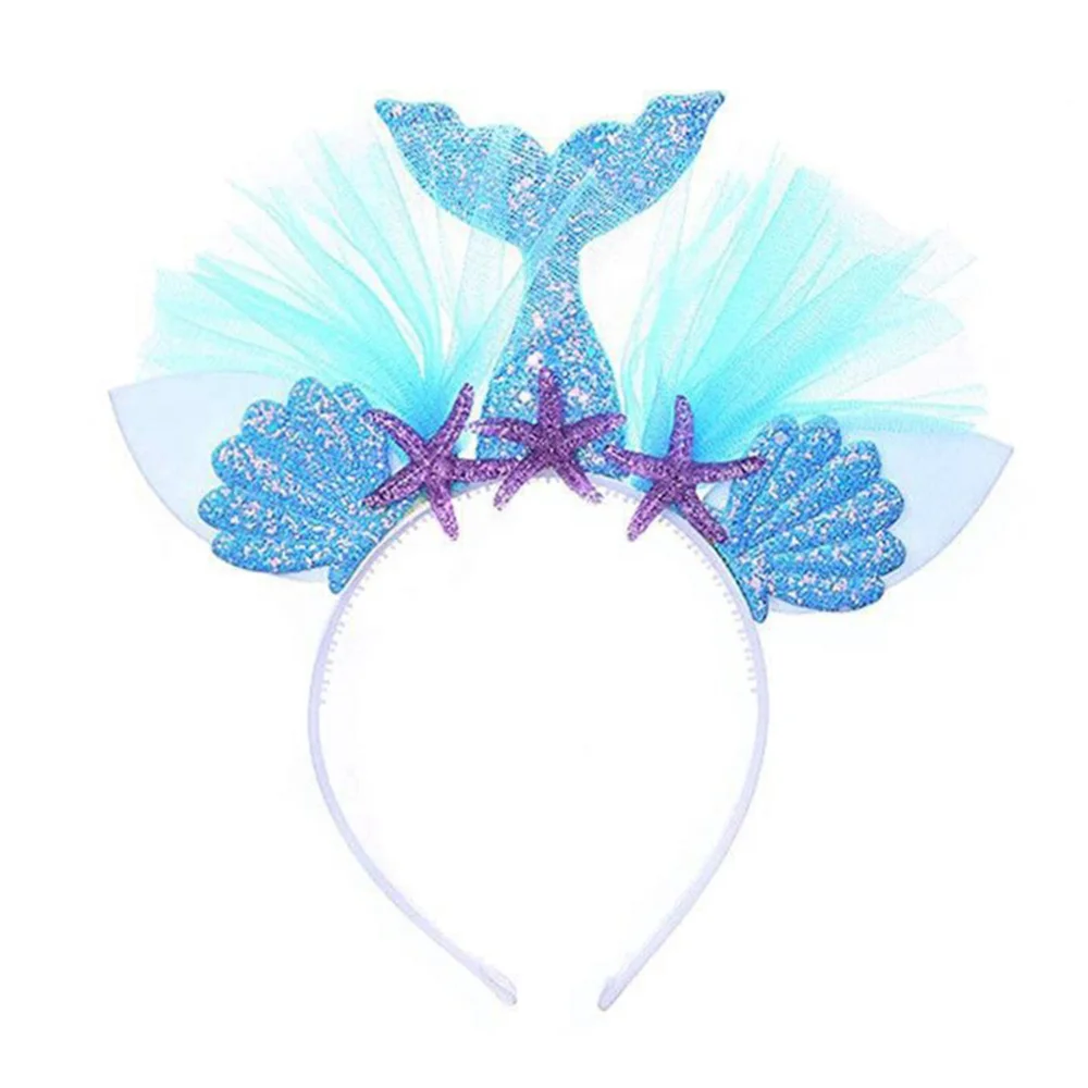 Mermaid Headband 1 Милые свадебные платья русалки для девочек, рождественское платье с рисунком ракушек детская юбка-пачка в стиле Русалочки, платье принцессы Ариэль комплект с повязкой на голову с блестками - Цвет: Mermaid Headband 1