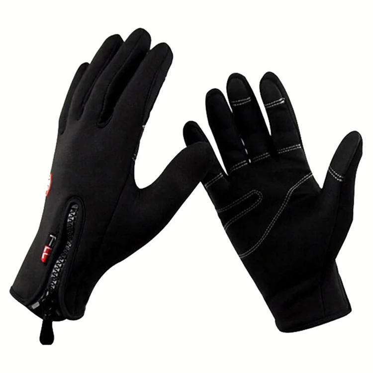 Ветрозащитные перчатки, противоскользящие ветрозащитные теплые сенсорные перчатки, дышащие зимние мужские и женские черные перчатки на молнии - Цвет: G016 2 Warm Black