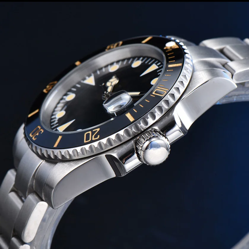 Sterile black orange nail surface men's automatic mechanical watch stainless steel color black ceramic ring