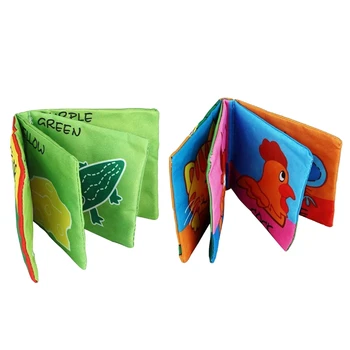 

2 Pcs Children Early Education Soft Cloth, Paper, Learning, Intelligence, Children Picture Book,10x10Cm - Animals & Color