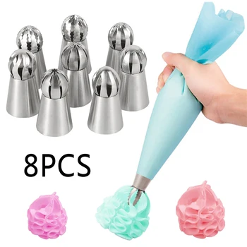 

8pc Russian Spherical Ball Stainless Steel Icing Piping Nozzle Pastry Tips Fondant Cupcake Baking Tip Tool Sphere Shape Cream