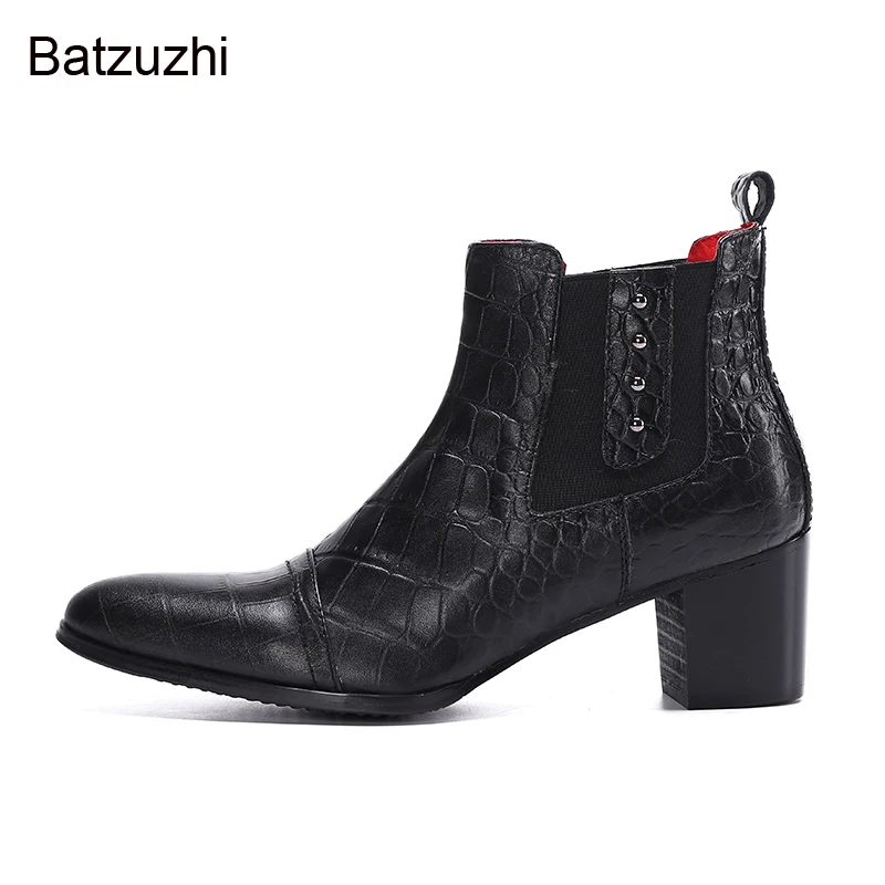 Batzuzhi Italian Type Men's Boots Shoes Pointed Toe Black Ankle Boots Men Slip on 7cm High Heel Business/Party/Wedding Botas!