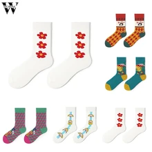 Стиль, женские модные носки с забавным принтом, 1 пара, модные мягкие хлопковые Повседневные носки средней длины, удобные теплые носки