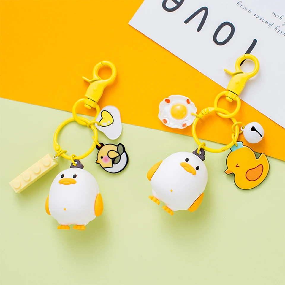 

Korean Cute Cartoon Duck KeyChains Car Keys Bag Key Chains Decor Pendent Charms for Airpods for Samsung Buds Live for Airdots