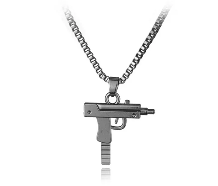 Модное ожерелье с кулоном в форме пистолета УЗИ для мужчин, хип-хоп ювелирное изделие, золотой цвет, армейский Стиль, 60 см, цепочка для мужчин, готическое ожерелье s - Окраска металла: silver