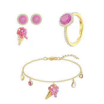 

SWA Delicate Fashion Unique New SWA NO REGRETS Set Shiny Round Pink Crystal Women Jewelry Set Give Girlfriend Romantic Gift