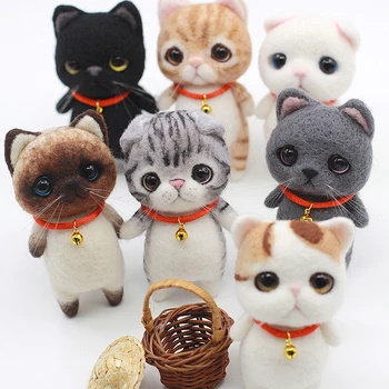

Jiwuo Creative Handmade Pets Toy Doll Wool Felt Needle Poked Kitting DIY Cute Animal Cat Non-Finished Wool Felting Material