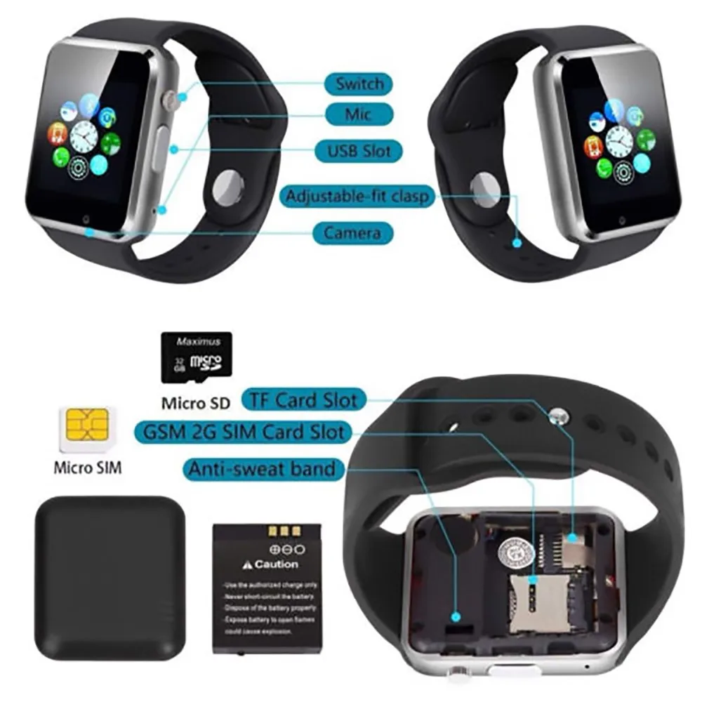 Смарт-часы A1 с камерой умный браслет наручные часы Счетчик шагов и калорий монитор сна Bluetooth smartwatch A1 поддержка sim-карты