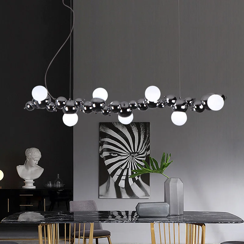 

Creative Long Bar Chandelier Caterpillar Shaped Pendants Lamp Dining Room Kitchen Ceiling Hanging Lights Post Modern Lighting