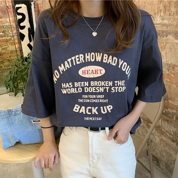 

2020 Summer t shirt Women Fashion Korean Style Clothes Women Loose O-Neck Short Sleeve Letter T-Shirts Women's Casual Tops Tees