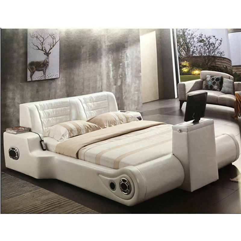 cama de cuero autentico camas suaves para tv dormitorio camas lit muebles de dormitorio yatak mobilya altavoz de masaje con bluetooth