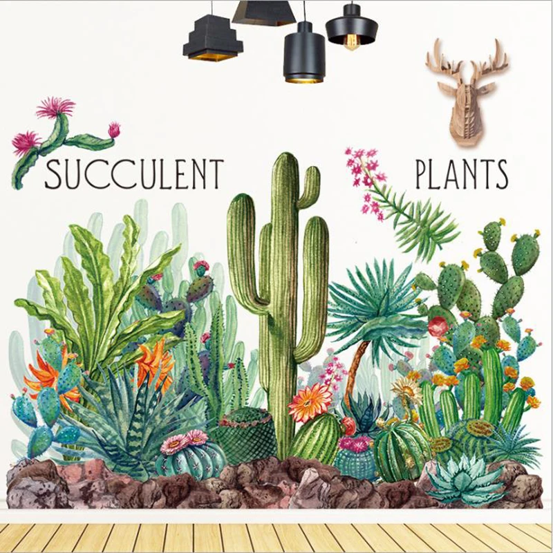 DIY Green Succulent Plants Wall Tattoo Decals Woodland Tribal Cactus Stickers for Living Room Decor Vinyl Mural Art Posters | Дом и сад