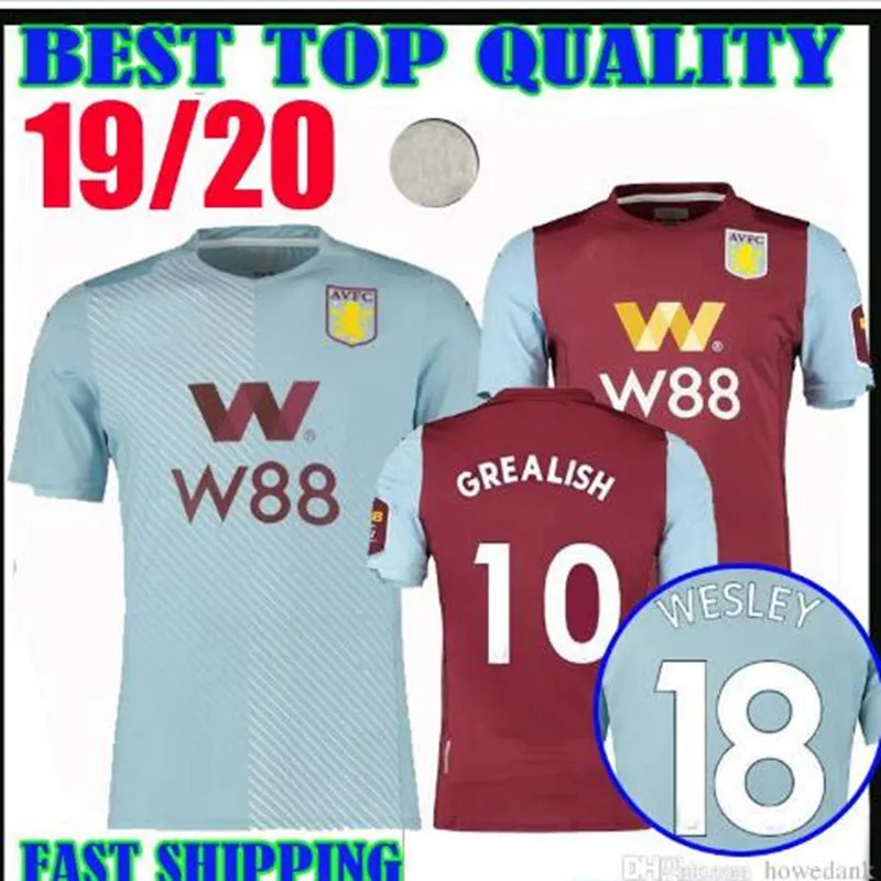 Новая футбольная Футболка 19 20 Aston вилла футбольные майки домашняя GREALISH EL GHAZI HUTTON McGinn Kodja для взрослых Aston вилла рубашка