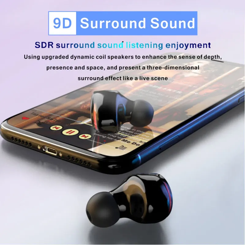 TWS Bluetooth Earphones 5.0 Charging Box 2200mAh Wireless Headphone 9D Stereo Sports Waterproof Earbuds Headsets With Microphone