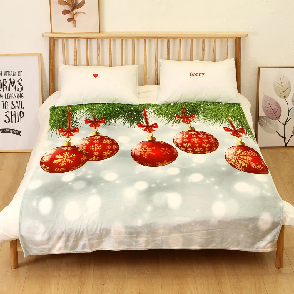 OUNEED Christmas Blanket Flannel Fabric Sofa Bed Blanket 150x200CM Warm Soft Throw Travel Patchwor Winter Bedspread Blanket#45