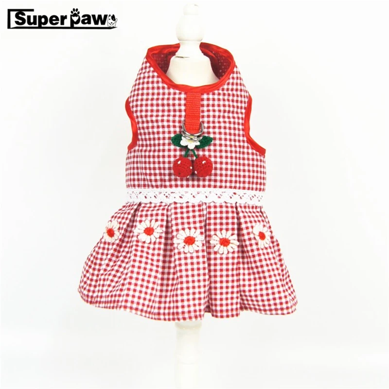 Fashion Straw Berry Dress Style Harness For Small Medium Dogs Yorkie Pug Pet Traction Clothes Pets Cat Dog Leash AML11 | Дом и сад
