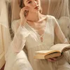 Ladies Nightgown Lace Long Nightdress Vintage Woman  Lace Sleeve Summer Nightgowns Dress INS Fashion Sleepwear Fairy ► Photo 3/6