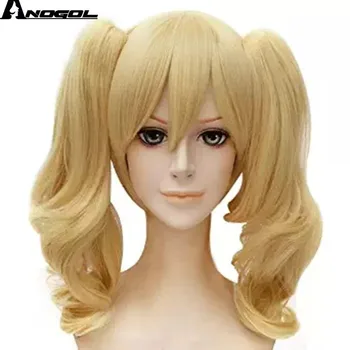 

Anogol Harley Quinn Natural Blonde Long Body Wave Double Ponytail Synthetic Cosplay Wig For Halloween Suicide Squad