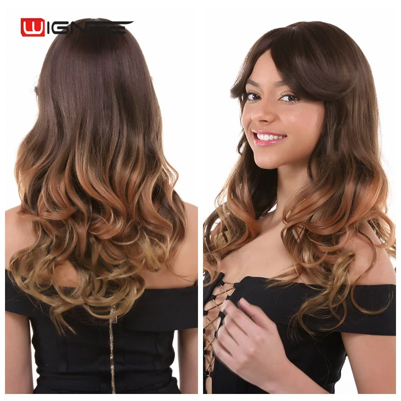Ombre Brown Wignee длинные 2 тона Омбре коричневый пепельный блонд температура Синтетические парики для черный/белый для женщин Glueless волнистые на каждый день/косплей волос парик - Цвет: Ombre Brown