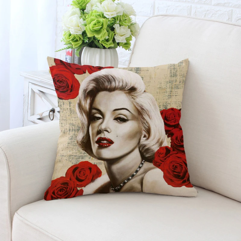 New Lady Portrait Cushion Cover Marilyn Monroe Super Woman Stars Pillow Cover High Quality Polyester Twill PillowCase Decorative