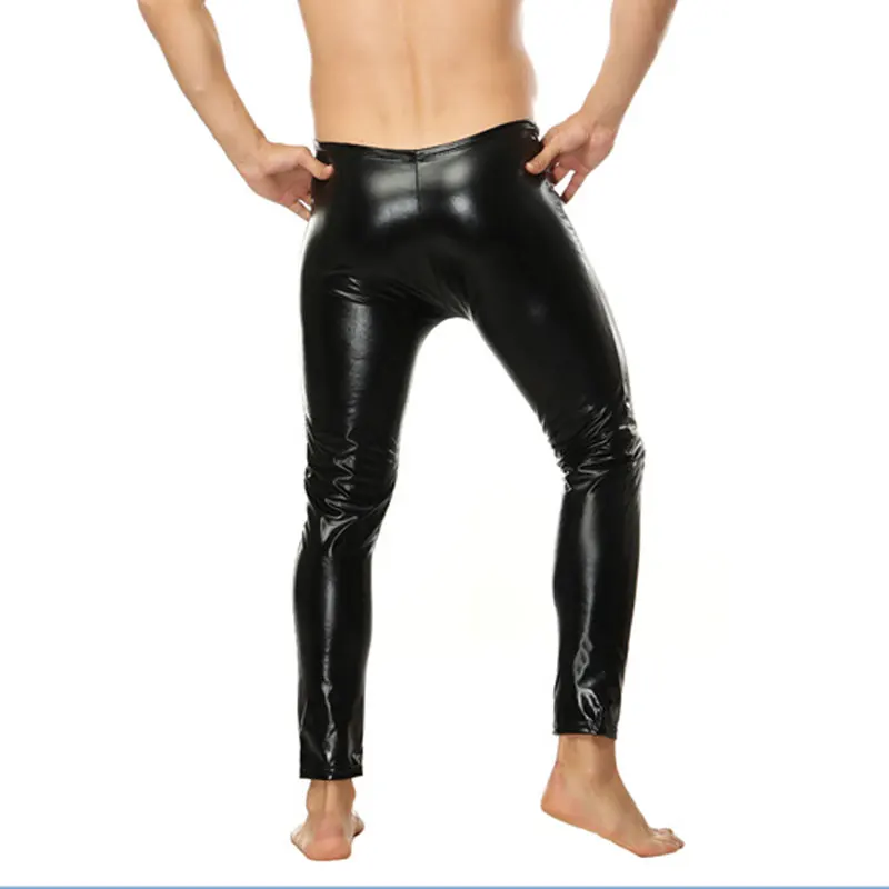 Sexy U Pouch Zipper Open Shiny Stage Dance Pencil Pants Faux Leather Skinny Pants Sexy Legging Gay Wear Plus Size Sexy Tight F24