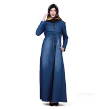 Мусульманский узкое платье с капюшоном, с большим карманом, мыть платье из джинсовой ткани Для женщин Абаи dubai длинный рукав кардиган с застежкой-молнией Исламской Костюмы