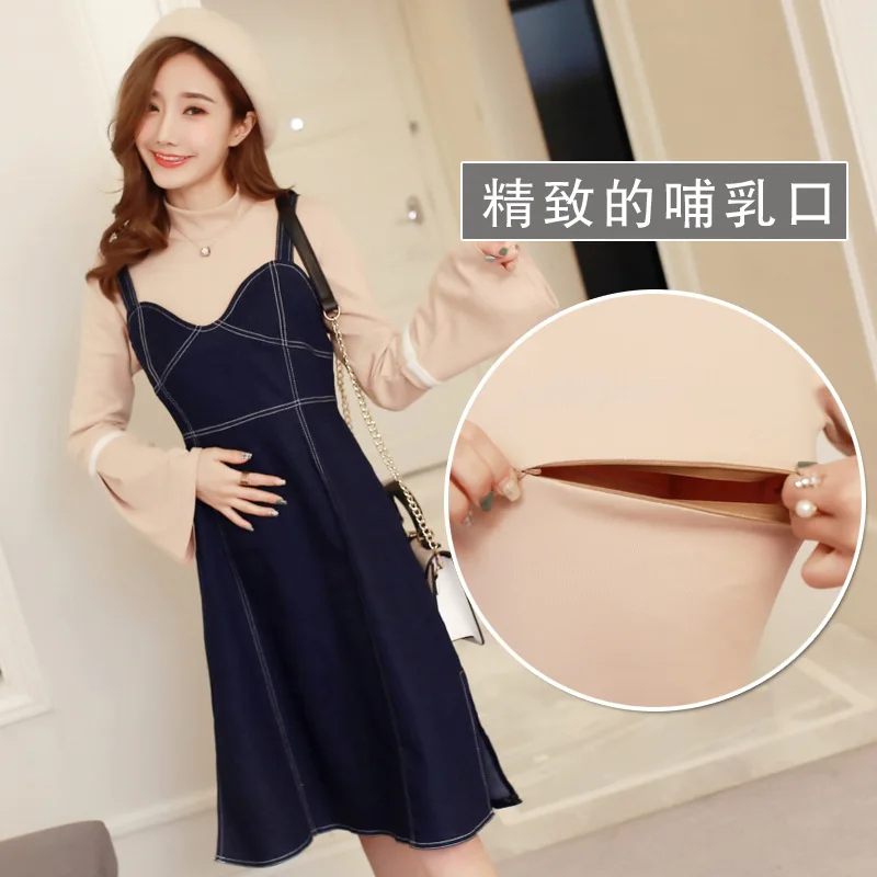

Maternity Clothes 2019 Korean-style Fashion Slimming Cowboy Suit Dress Time of Childbirth Nursing Nursing Dress