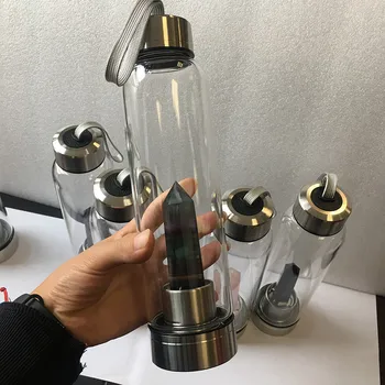 Water bottle drop shipping natural crystal point healing obelisk wand elixir quartz crystal water bottle to wand heals energy st