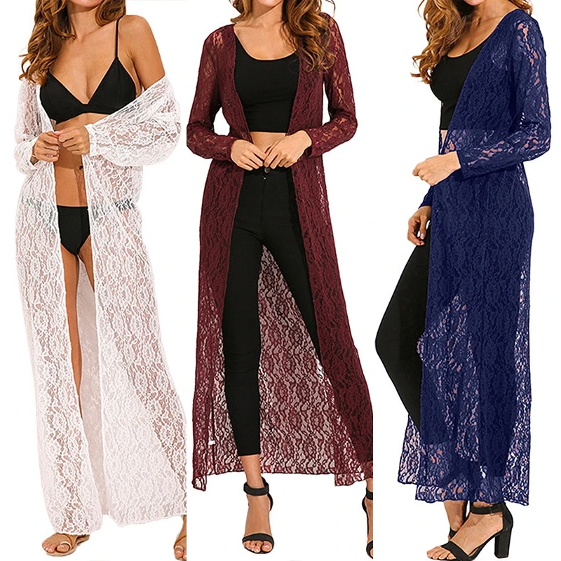 

ZANZEA Cardigan 2019 Summer Women Outerwear Lace Crochet Blusas Tops Long Sleeve Beach Casual Loose Long Blouse Shirts Plus Size