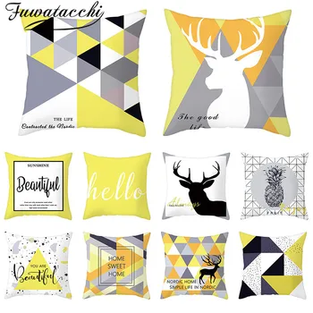 

Fuwatacchi Deer Photo Pillows Cover Yellow Diamond Stripped Cushion Covers Geometric Throw Pillow Case for Home Sofa Decorations