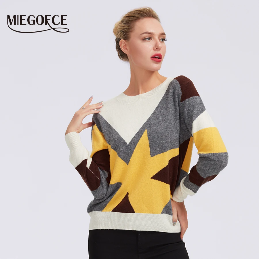 MIEGOFCE 2019 round neck for women casual knitted winter loose-style sweaters jumper women's patchwork pullovers chic blouses | Женская