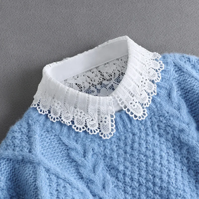 White Lace Fake Collar Women Detachable Collars Choker Beads False Collar Woman Fake Half Shirt Collar Remoable Faux Col Tie