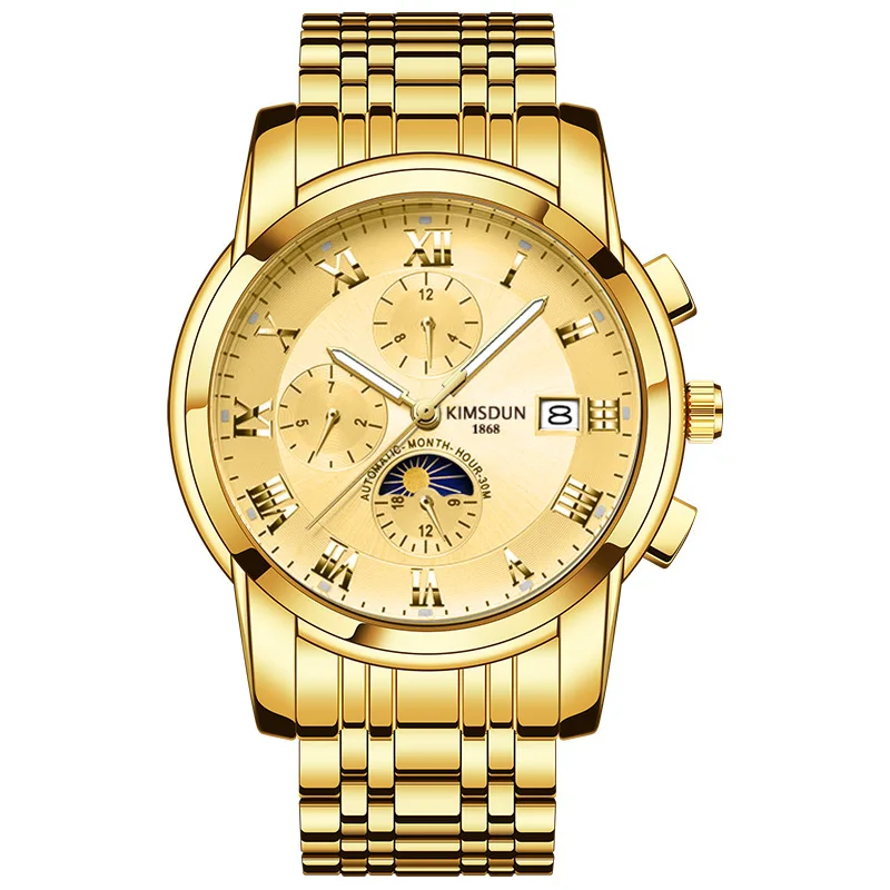 

Switzerland automatic mechanical watch business moon phase calendar multi-function men's relogio masculino rolexable golden