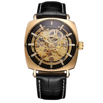

FORSINING 3 ATM Water Resistant Men Skeleton Automatic Watches with Genuine Leather Gold Western Watches Men