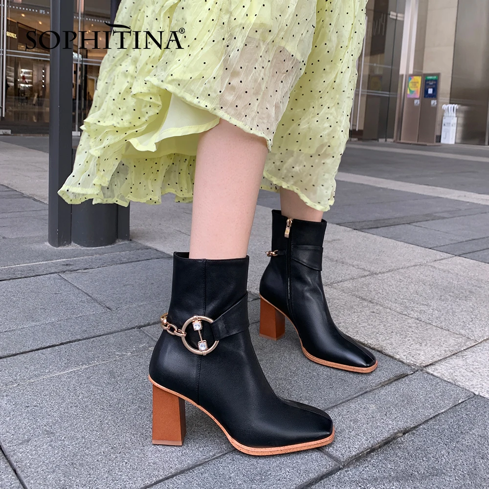 SOPHITINA/женские ботильоны с металлическим украшением на высоком каблуке молнии