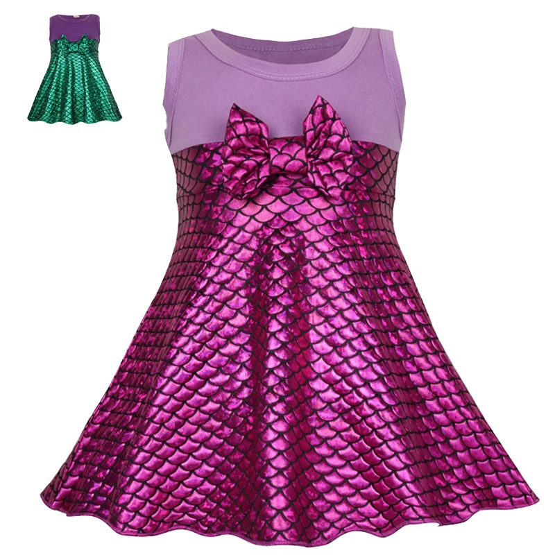 Двухцветная Повседневная хлопковая детская одежда с бантом топы для девочек с рисунком рыбки, вечеринка у бассейна платье принцессы для косплея, костюм для девочек