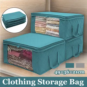 

49x36x21cm Non-Woven Fabric Folding Storage Bag with Zipper Dustproof Moisture-proof Clothes Quilt Holder Organizer Save Space