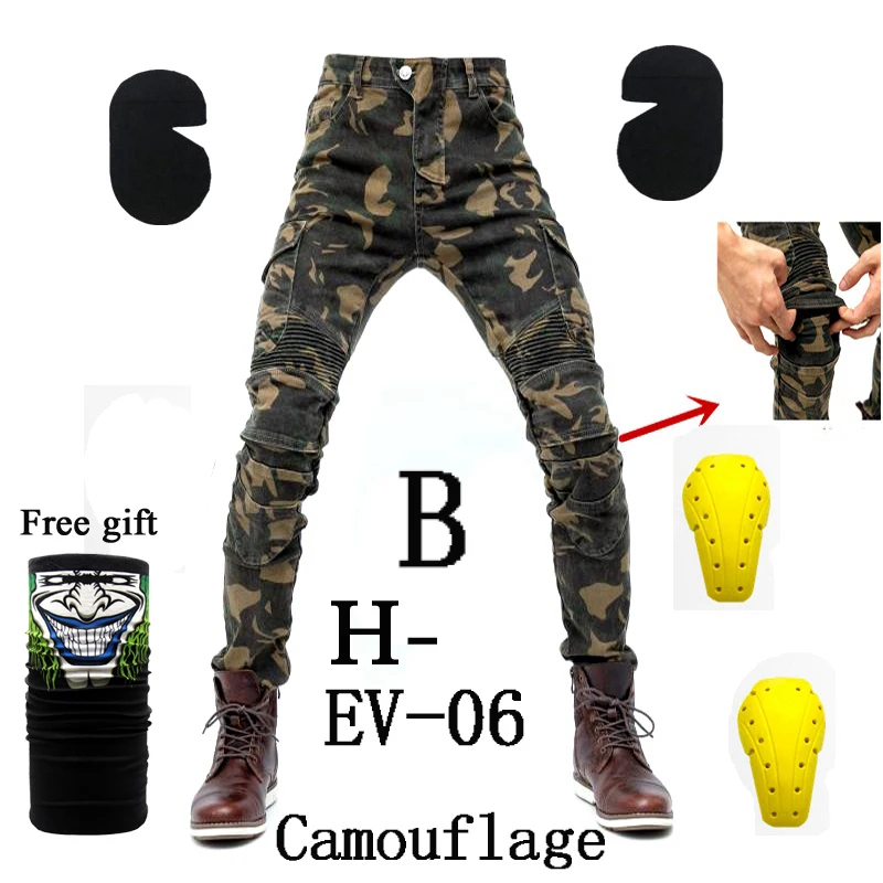 Новые мотоциклетные брюки мужские мото джинсы Защитное снаряжение для езды на мотоцикле брюки для мотокросса 06 черные мото брюки - Color: H-EV-06 Camouflage B